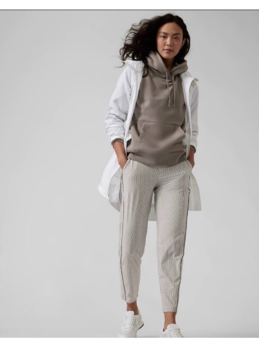 Athleta Brooklyn Textured Ankle Pants - pinstripe gray—4 petite—NWT